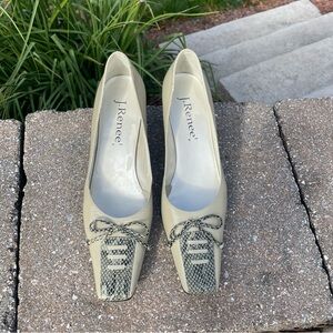 J Renee Women’s Size 9N Maple Olive Green/Cream Square Toed Kitten Heel Pumps